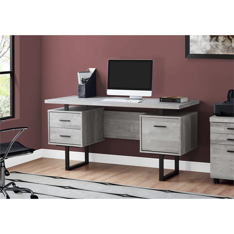 Atlin Designs 3 Drawer Writing Desk in Gray and Black