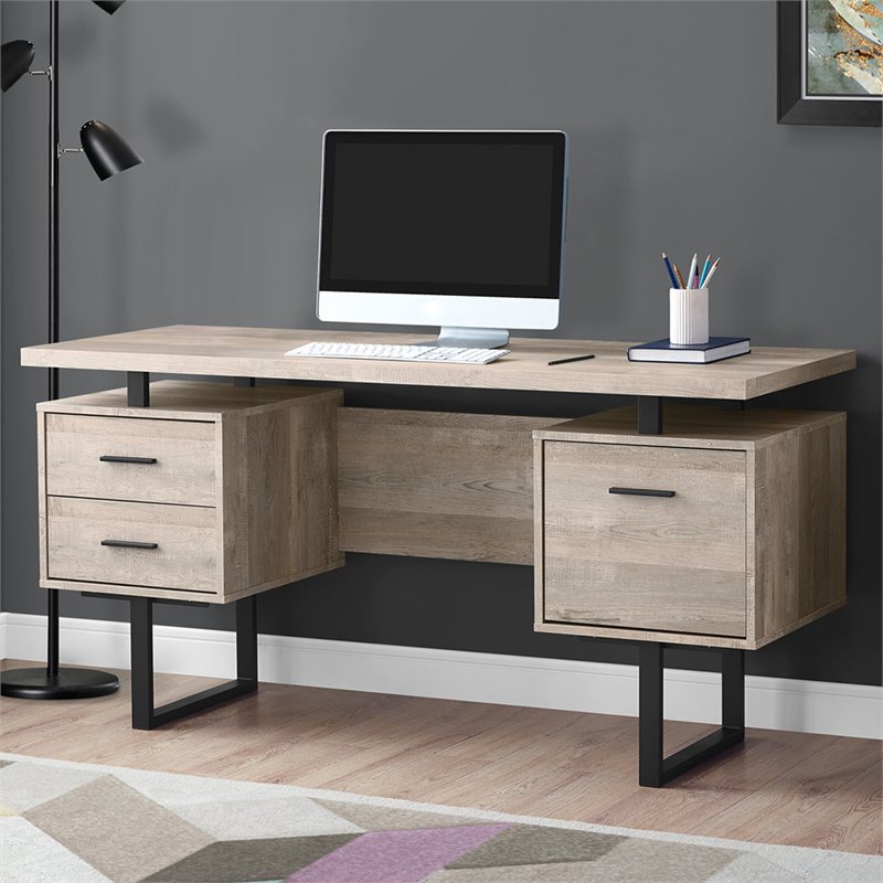 Atlin Designs 3 Drawer Writing Desk in Taupe and Black