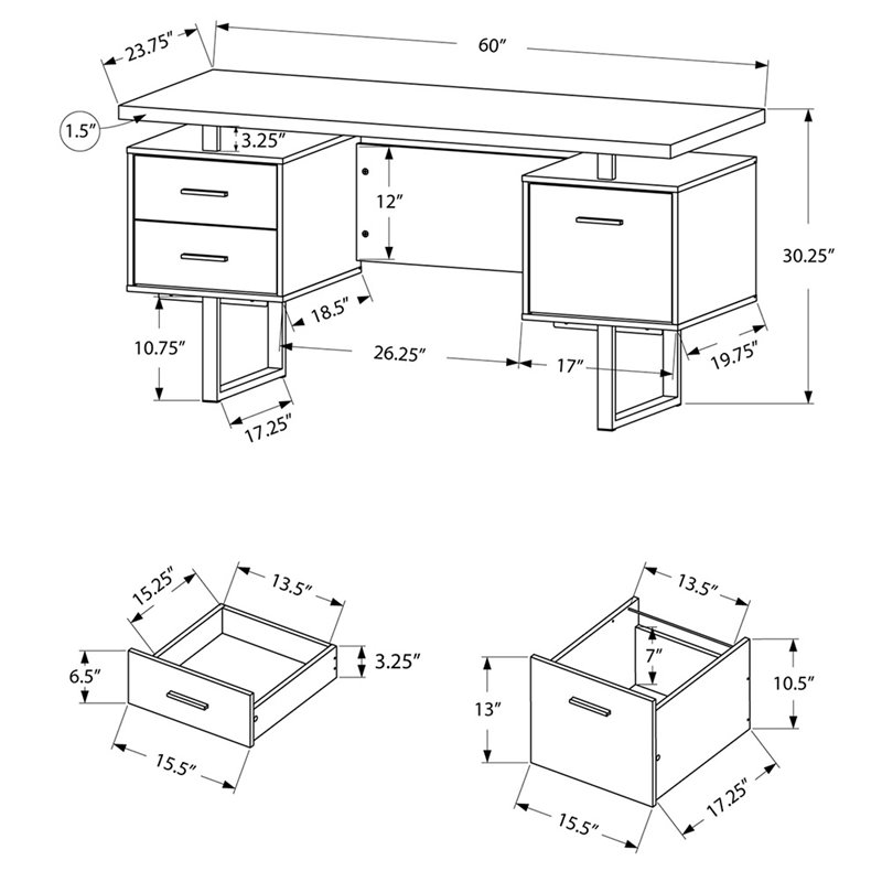 Atlin Designs 3 Drawer Writing Desk in Taupe and Black