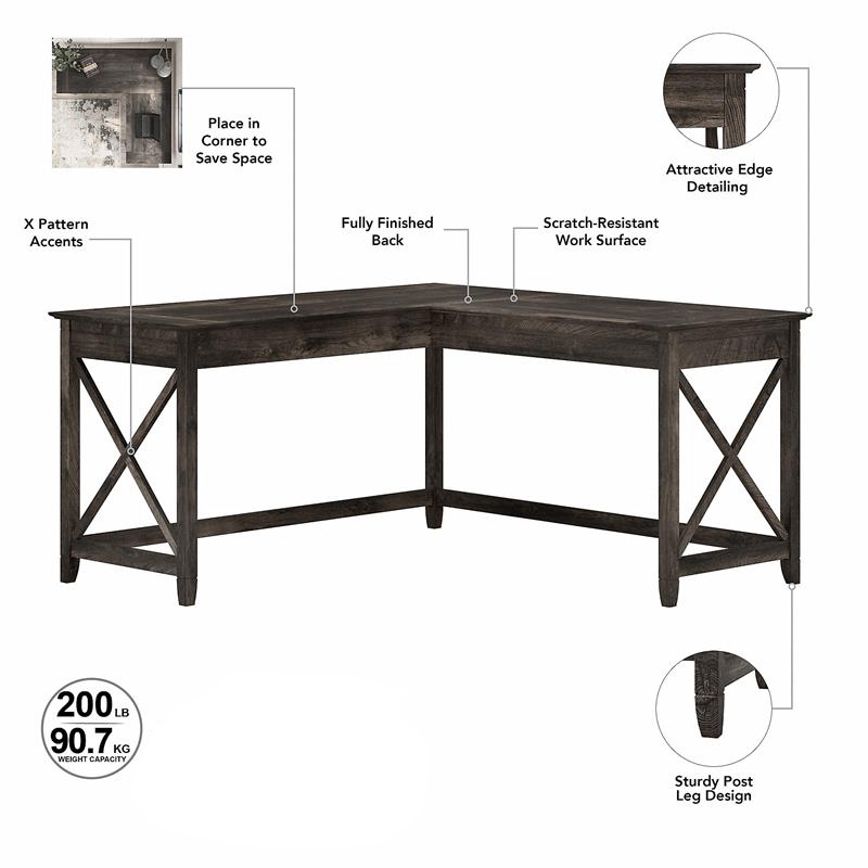 Atlin Designs L Shaped Farmhouse Wood Desk in Dark Gray Hickory
