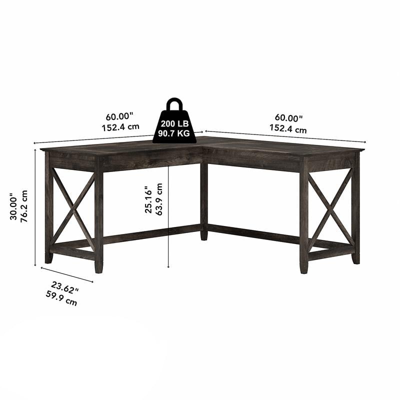 Atlin Designs L Shaped Farmhouse Wood Desk in Dark Gray Hickory