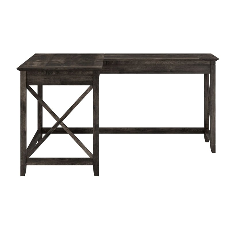 Atlin Designs L Shaped Farmhouse Wood Desk in Dark Gray Hickory