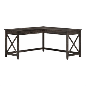 Atlin Designs L Shaped Farmhouse Wood Desk in Dark Gray Hickory