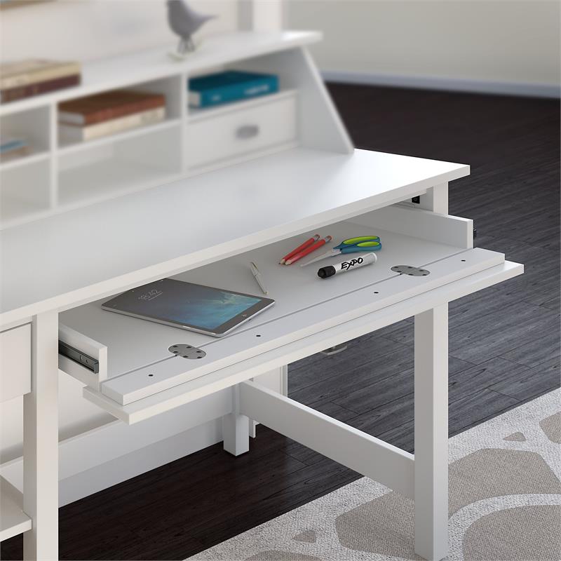 Atlin Designs Computer Desk with Shelves in Pure White