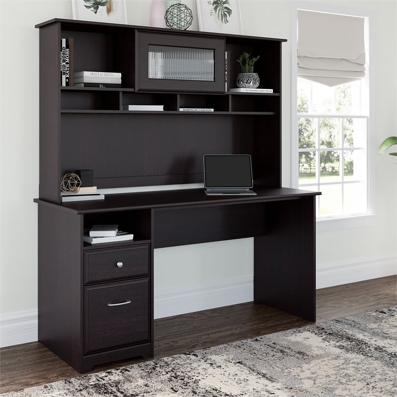Atlin Designs 60W Computer Desk with Hutch in Espresso Oak