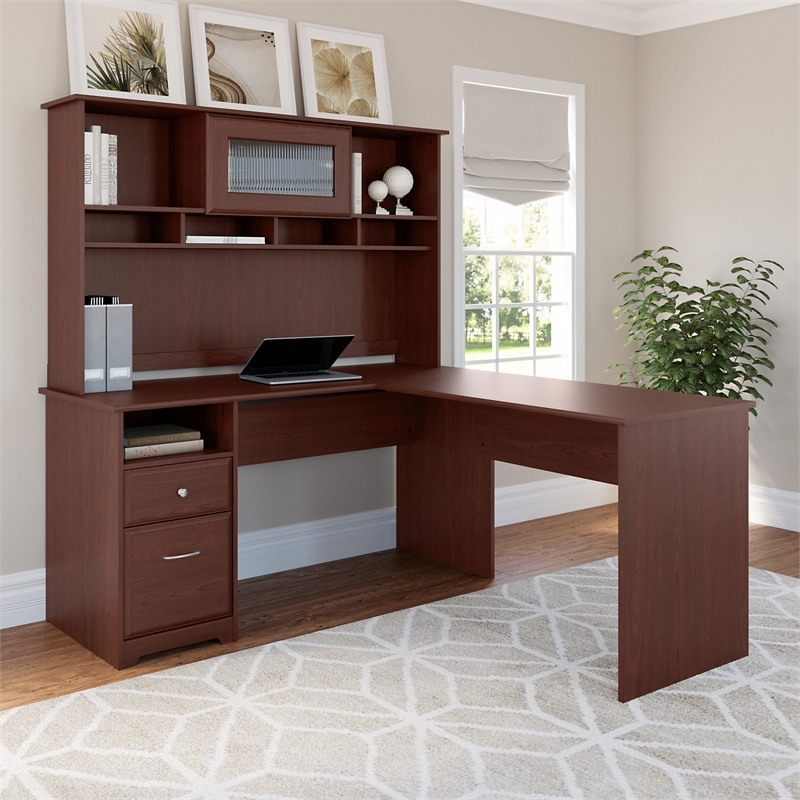 Atlin Designs 60W L Shaped Computer Desk with Hutch & Drawers