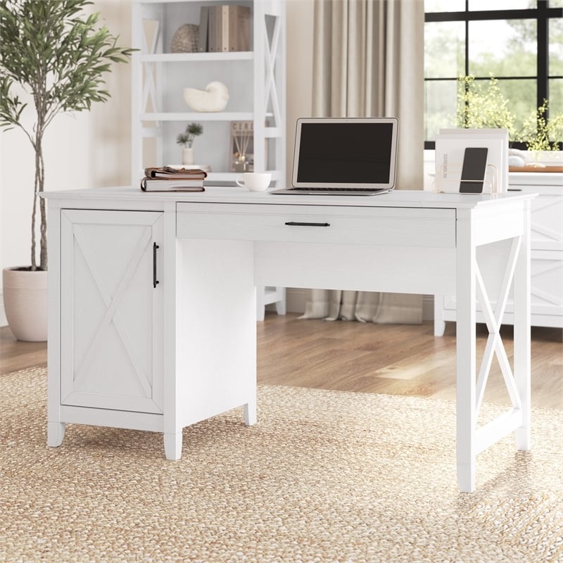 Atlin Designs Contemporary Wood Computer Desk with Storage in White
