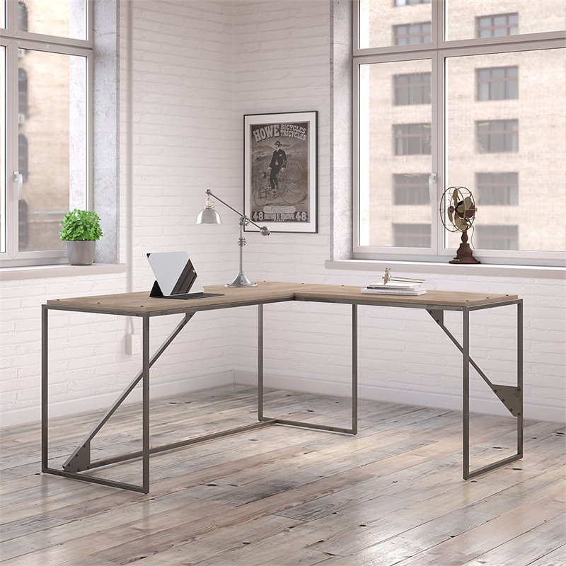 Atlin Designs 62W L Shaped Industrial Desk with Return in Rustic Gray