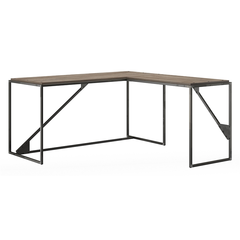 Atlin Designs 62W L Shaped Industrial Desk with Return in Rustic Gray