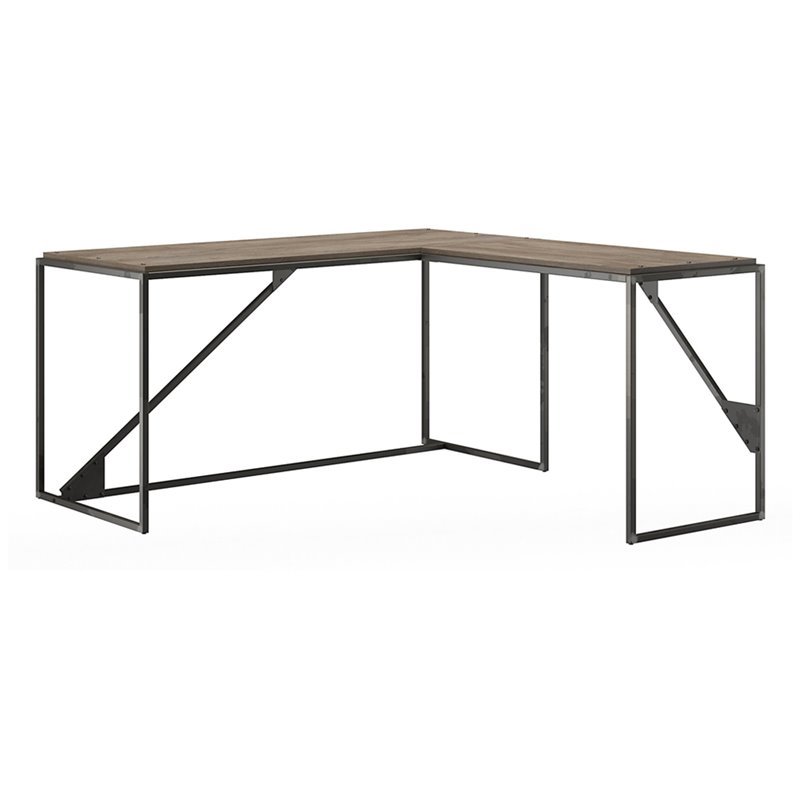 Atlin Designs 62W L Shaped Industrial Desk with Return in Rustic Gray