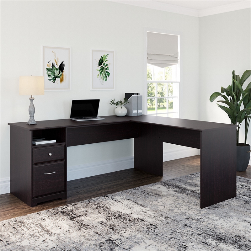Atlin Designs 72W L Shaped Computer Desk with File in Espresso Oak