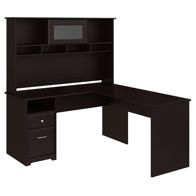 Atlin Designs 60W L Shaped Computer Desk with Hutch in Espresso Oak