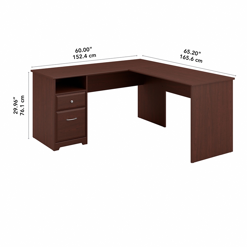 Atlin Designs 60W L Shaped Computer Desk with Drawers in Harvest Cherry