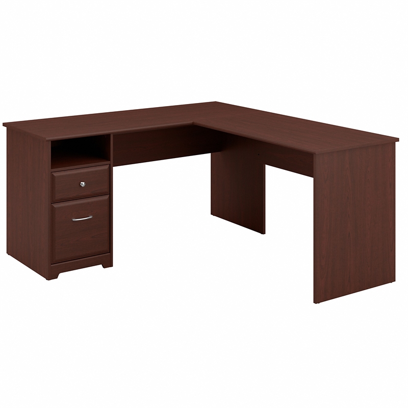 Atlin Designs 60W L Shaped Computer Desk with Drawers in Harvest Cherry