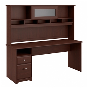 atlin designs 72w computer desk with hutch and drawers in harvest cherry
