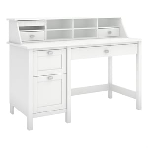 Atlin Designs Modern Wood Computer Desk with 2 Drawer Pedestal in White