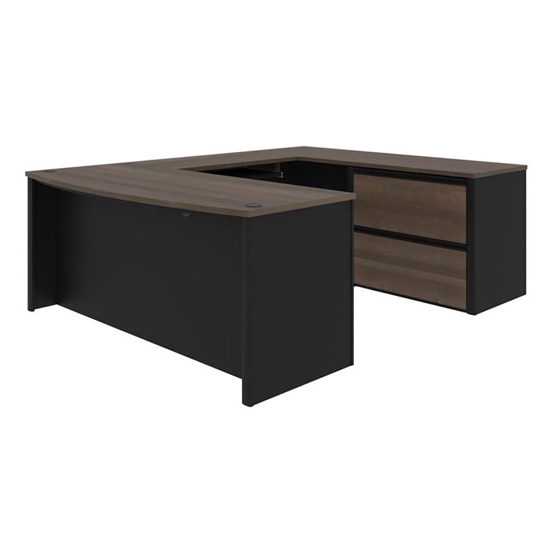 Atlin Designs Contemporary 5 Piece Wood U Shaped Computer Desk in Antigua/Black