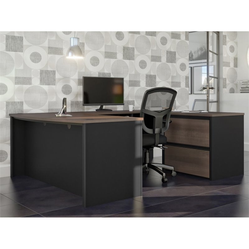 Atlin Designs Contemporary 5 Piece Wood U Shaped Computer Desk in Antigua/Black