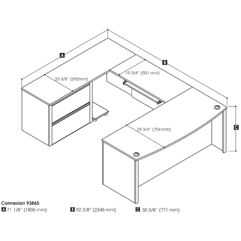 Atlin Designs Contemporary 5 Piece Wood U Shaped Computer Desk in Antigua/Black