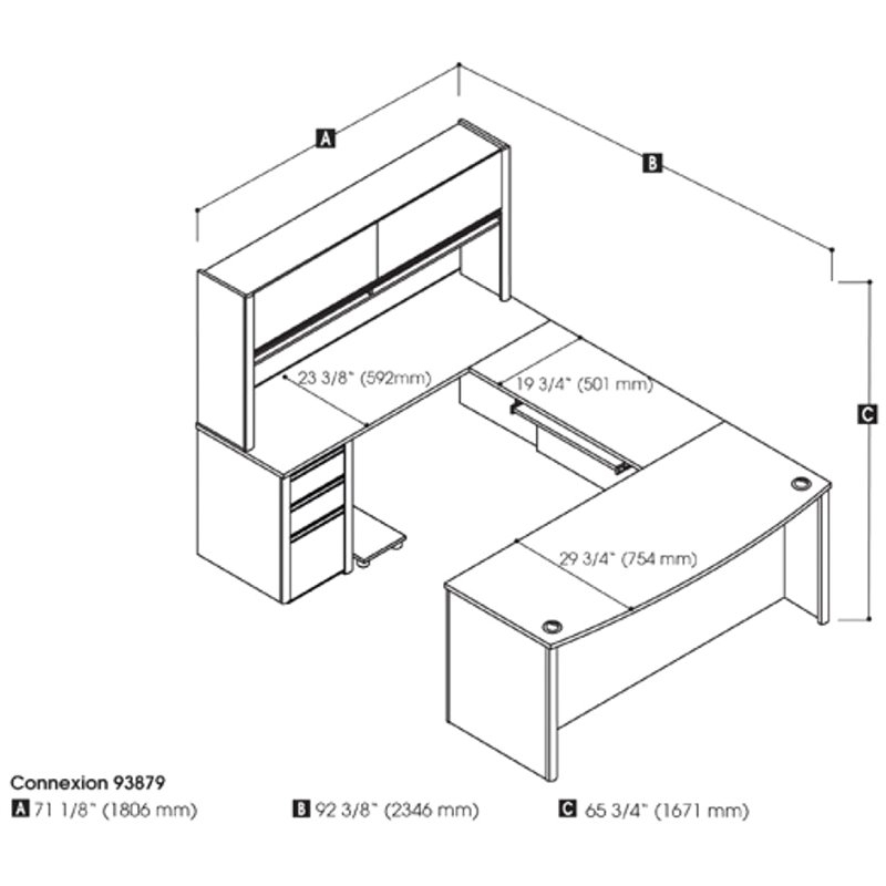 Atlin Designs Contemporary 6 PC Wood U Shaped Computer Desk with Hutch in Black