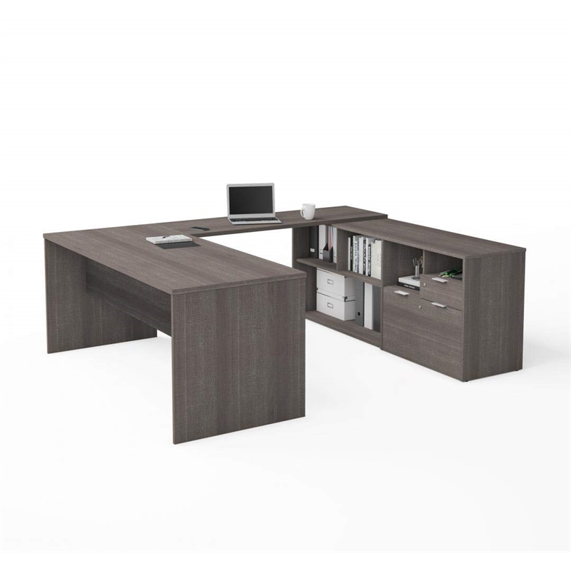 Atlin Designs Contemporary Wood U Shape Computer Desk in Bark Gray