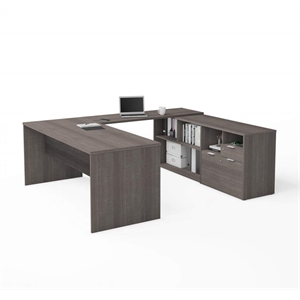 Atlin Designs Contemporary Wood U Shape Computer Desk in Bark Gray