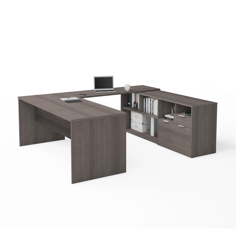 Atlin Designs Contemporary Wood U Shape Computer Desk in Bark Gray