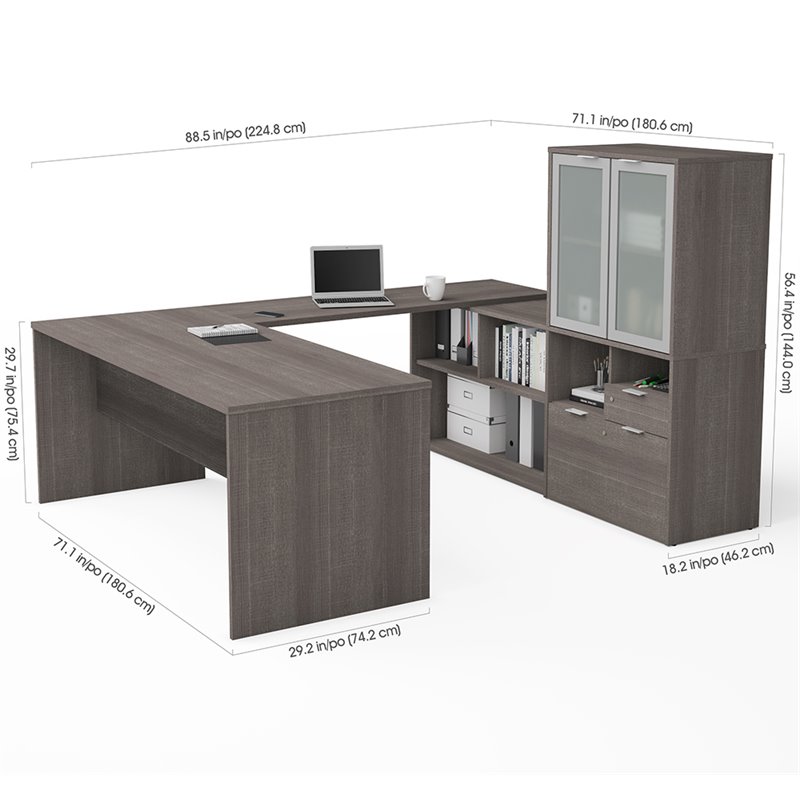 Atlin Designs Melamine Bark Gray Computer Desk U Shape Fully Reversible 71.1