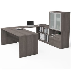 atlin designs u shape computer desk with hutch in bark gray