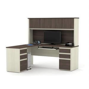 Atlin Designs L-Desk with Hutch in White Chocolate and Antigua