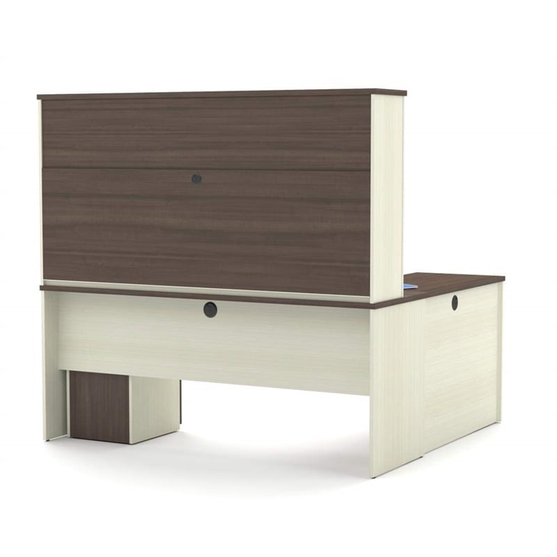 Atlin Designs L-Desk with Hutch in White Chocolate and Antigua