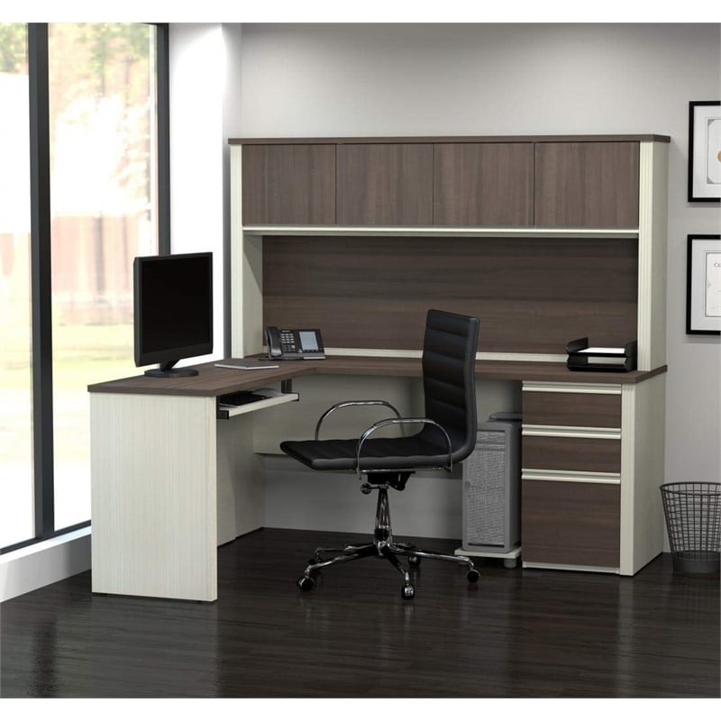 Atlin Designs L-Desk with Hutch in White Chocolate and Antigua