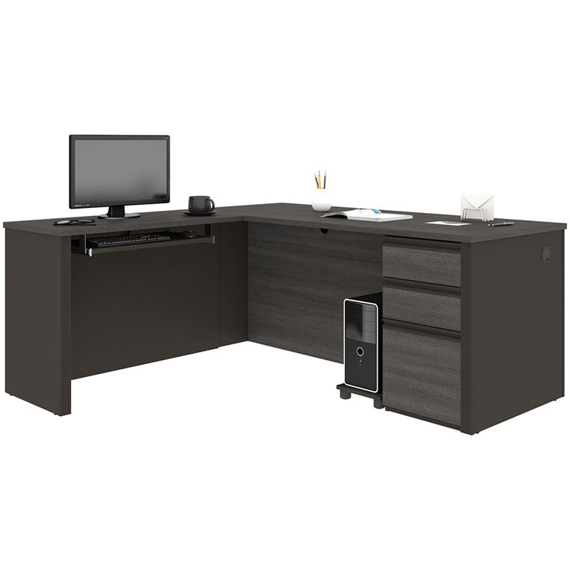 Atlin Designs 4 Piece L Shaped Computer Desk in Bark Gray and Slate