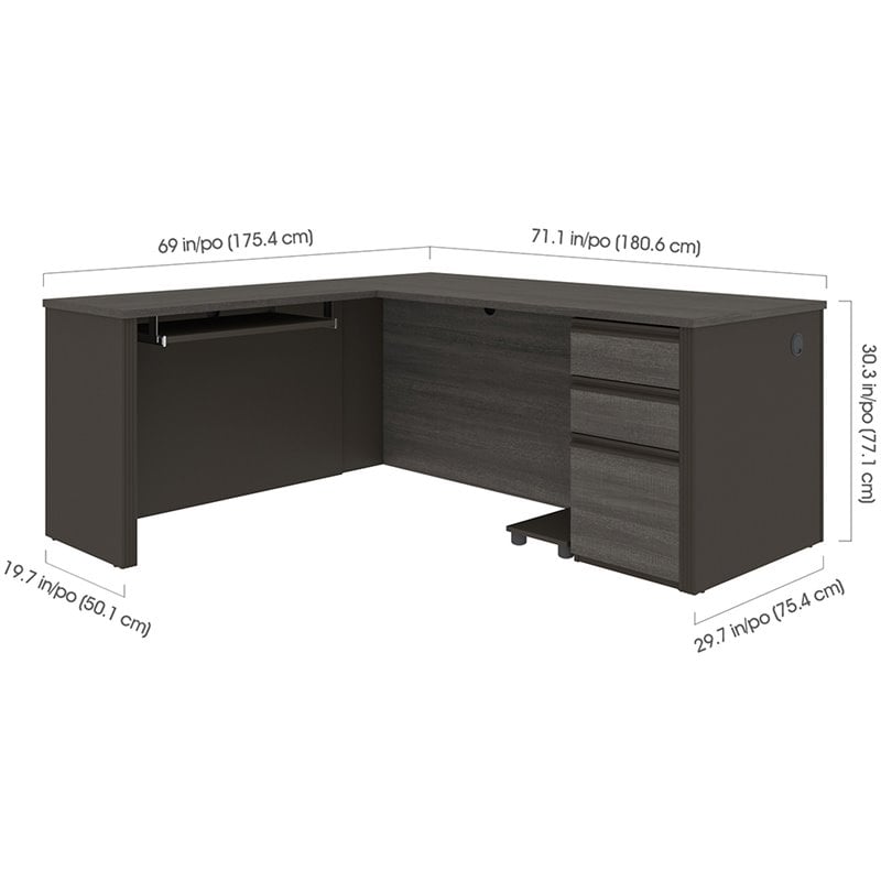 Atlin Designs 4 Piece L Shaped Computer Desk in Bark Gray and Slate
