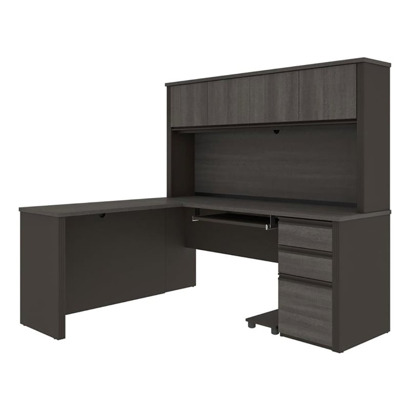 Atlin Designs 5 Piece Wood L Shaped Computer Desk with Hutch in Bark Gray