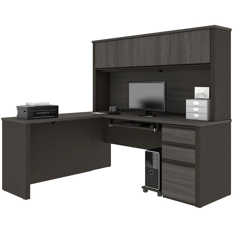 Atlin Designs 5 Piece Wood L Shaped Computer Desk with Hutch in Bark Gray
