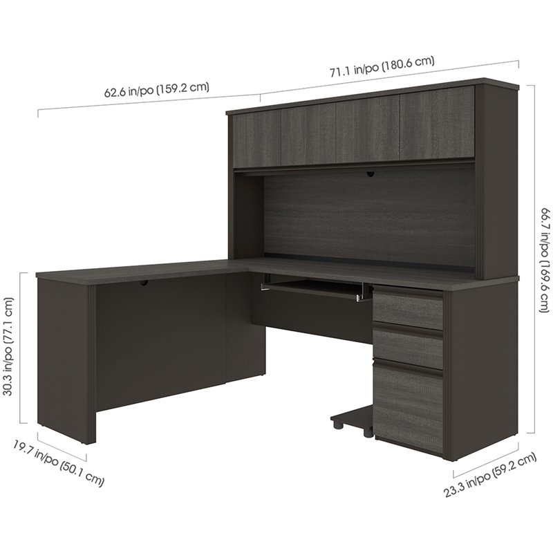 Atlin Designs 5 Piece Wood L Shaped Computer Desk with Hutch in Bark Gray