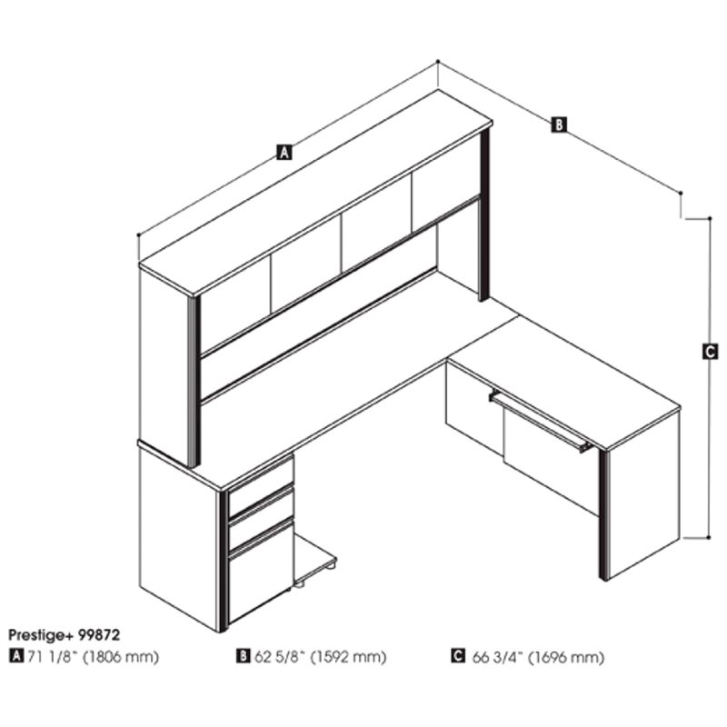 Atlin Designs 5 Piece Wood L Shaped Computer Desk with Hutch in Bark Gray