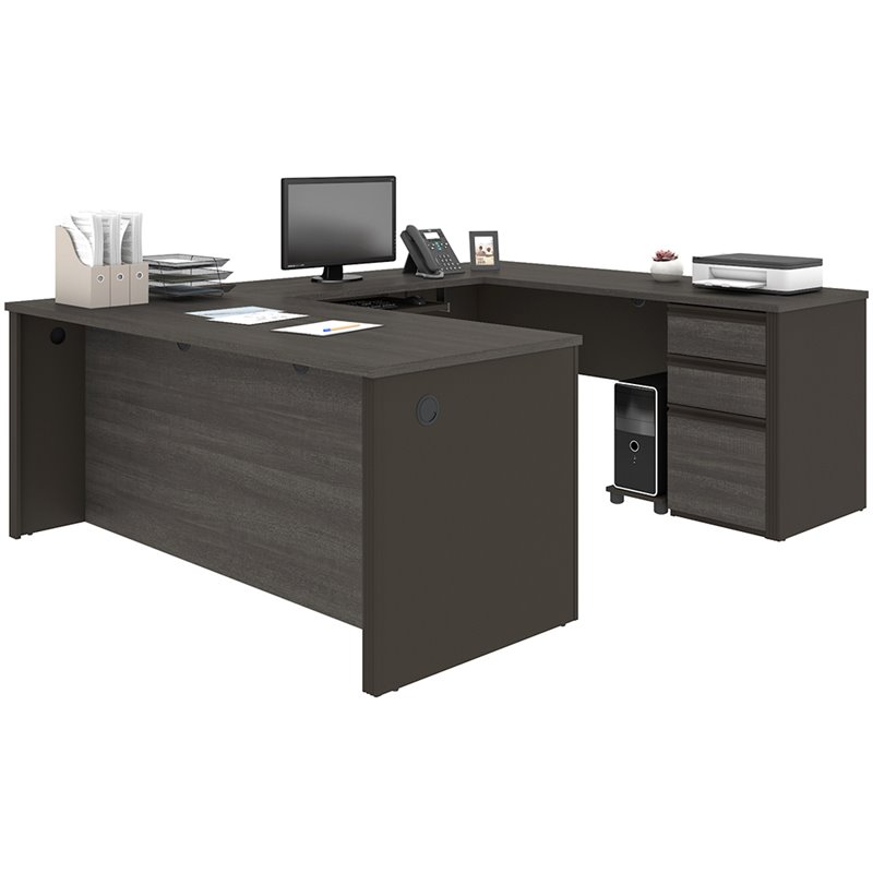 Atlin Designs 5 Piece U Shaped Computer Desk in Bark Gray and Slate