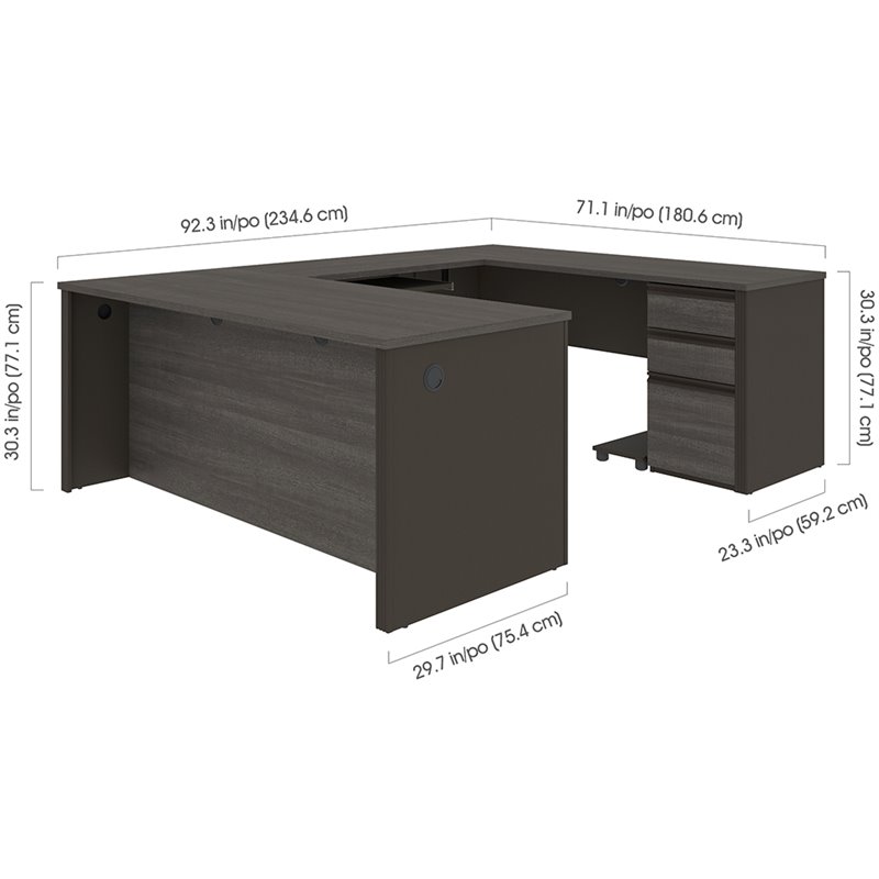 Atlin Designs 5 Piece U Shaped Computer Desk in Bark Gray and Slate