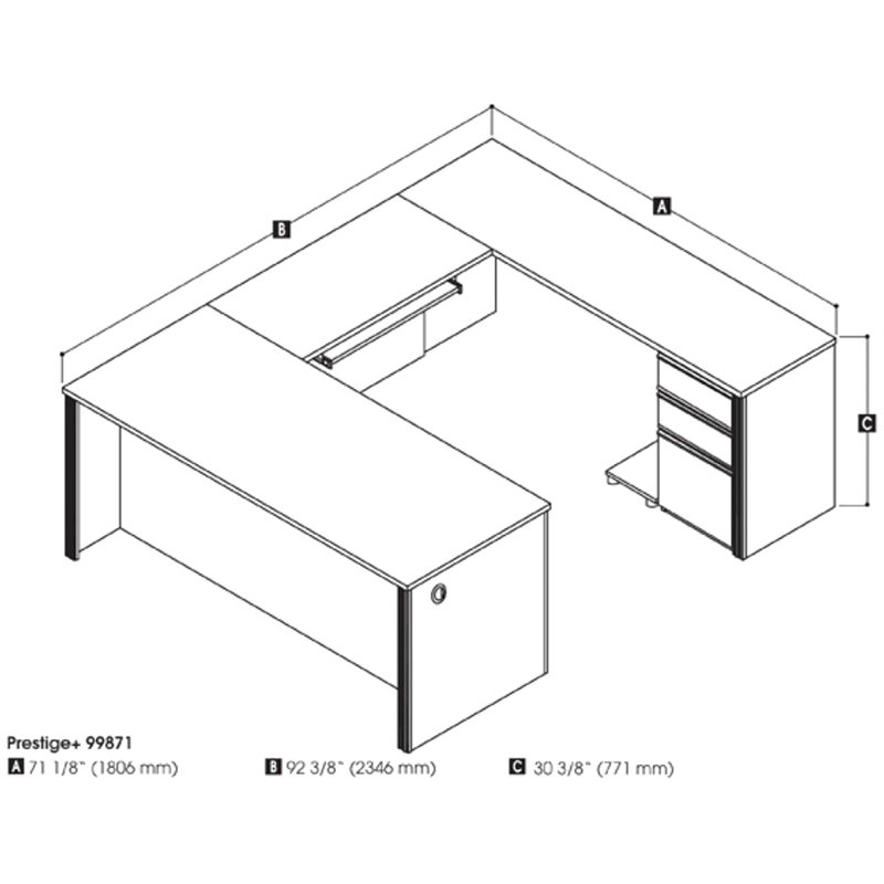 Atlin Designs 5 Piece U Shaped Computer Desk in Bark Gray and Slate