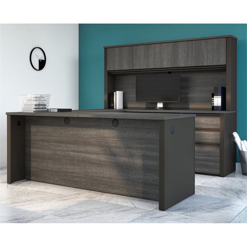 Atlin Designs 6 Piece U Shaped Computer Desk with Hutch in Bark Gray