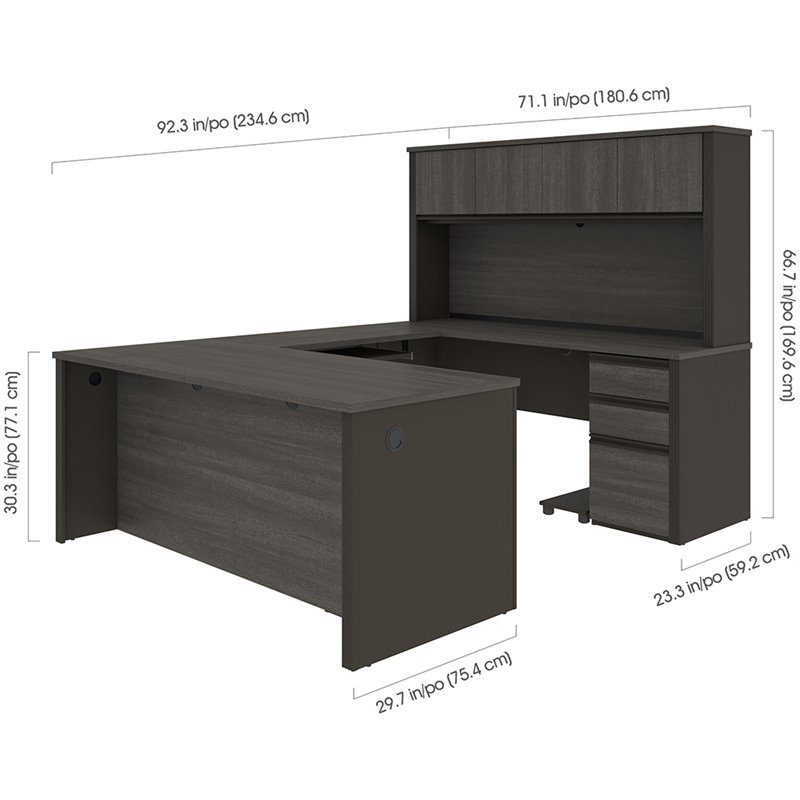 Atlin Designs 6 Piece U Shaped Computer Desk with Hutch in Bark Gray