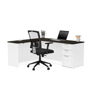 Atlin Designs L Desk in White and Deep Gray