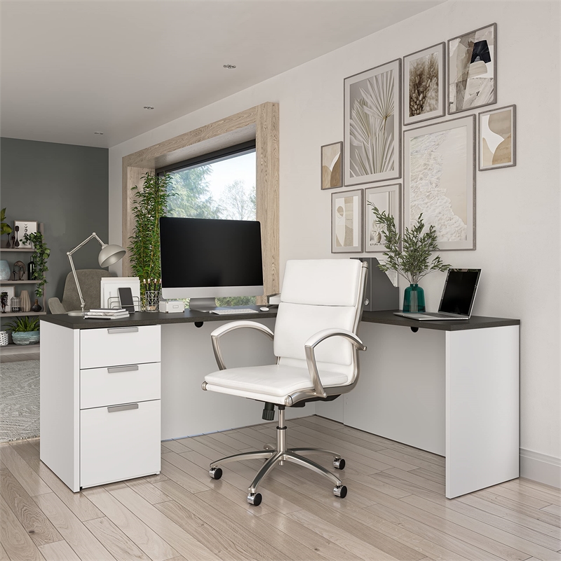 Atlin Designs L Desk in White and Deep Gray