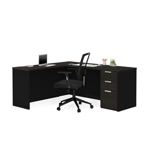 Atlin Designs Modern Durable Wood L Desk in Deep Gray and Black