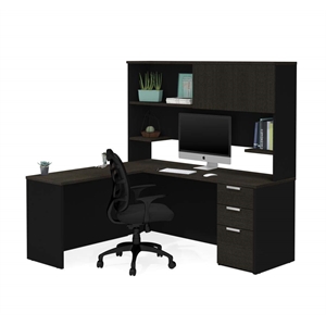 Atlin Designs L Desk with Hutch in Deep Gray and Black