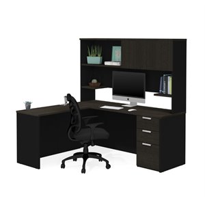 atlin designs l desk with hutch in deep gray and black