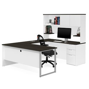 atlin designs u desk with hutch in white and deep gray