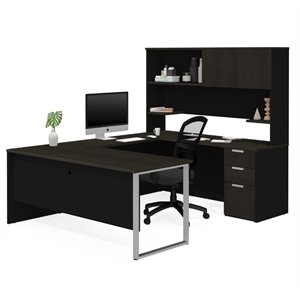 atlin designs u desk with hutch in deep gray and black